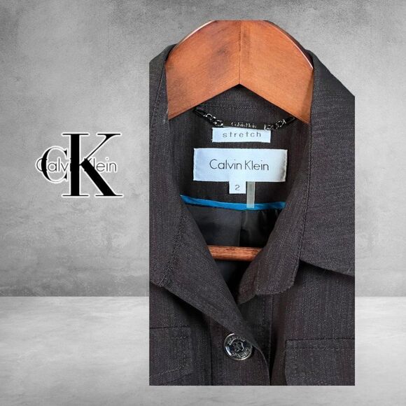 Calvin Klein Denim Stretch Belted Sleeveless Vest, Black, Gunmetal Accents, Sz.2 - Picture 6 of 12